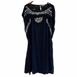 DEX Plus Size 2X Navy Dress, Lining, Beach Cover Up With White Embroidery